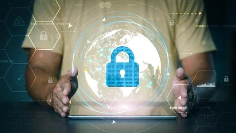 Cybersecurity Management with Online Authentication Technology Businessmen .. 스톡 사진
