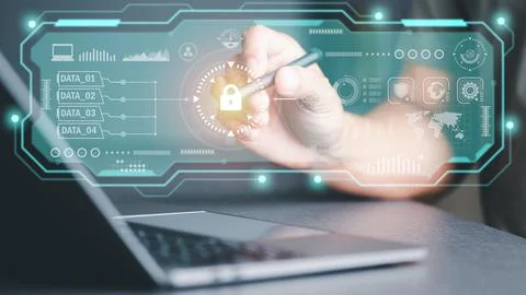 Cybersecurity Management with Online Authentication Technology Business peo.. Stock Photos