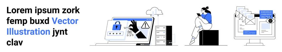Cybersecurity Measures Illustrated with Data Encryption and Threat Detectio.. Stock Illustration
