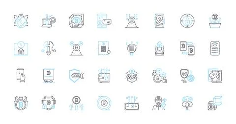 Cybersecurity measures linear icons set. Encryption, Firewall, VPN, Patching 스톡 일러스트