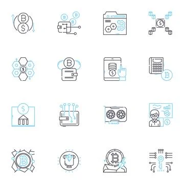 Cybersecurity measures linear icons set. Encryption, Firewall, VPN, Patching Stock Illustration