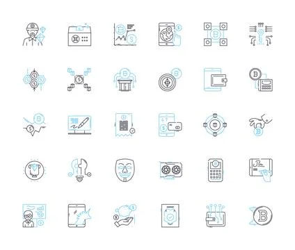 Cybersecurity measures linear icons set. Encryption, Firewall, VPN, Patching 스톡 일러스트