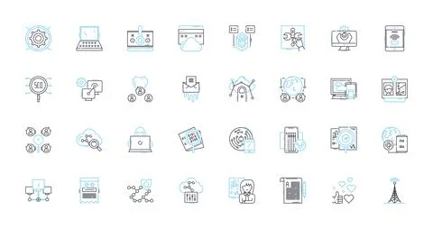 Cybersecurity measures linear icons set. Firewall, Encryption, Authentication Stock Illustration