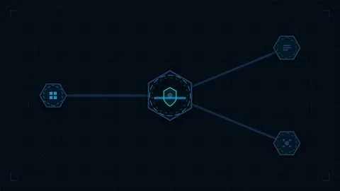 Cybersecurity network diagram with hexagonal data nodes and digital securit.. Stock Footage 344861407