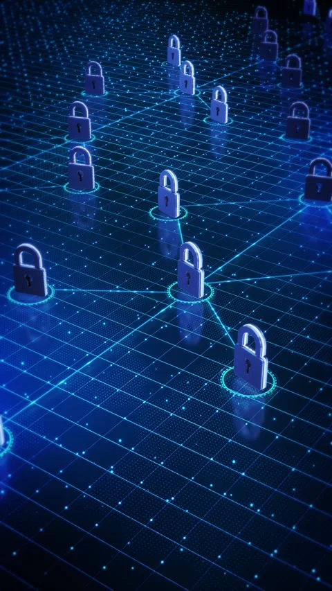 Cybersecurity Network with Digital Padlocks and Secure Data Connections Stock Footage 342627528