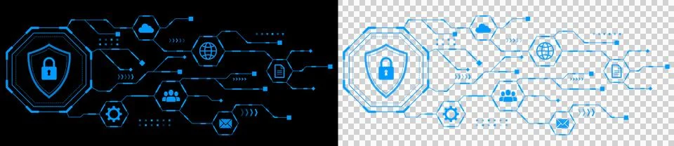 Cybersecurity Network Protection System with Shield Lock, Cloud Computing, Globa 스톡 일러스트