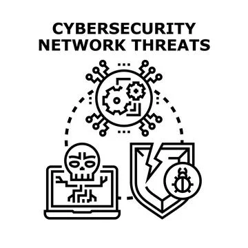 Cybersecurity network threats and data protection risks Stock Illustration