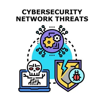 Cybersecurity network threats and data protection risks Stock Illustration
