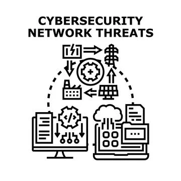 Cybersecurity network threats digital technology protection Illustrazione stock