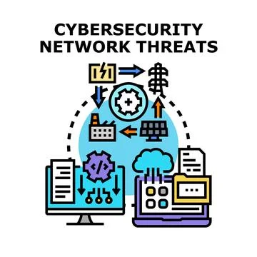 Cybersecurity network threats digital technology protection Stock Illustration