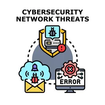 Cybersecurity network threats protection and data safety concept Stock Illustration