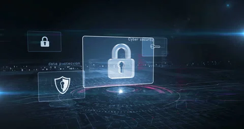 Cybersecurity padlock  3D icon digital screen concept Stock Footage 348058459