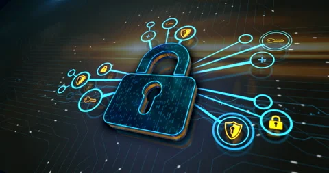 Cybersecurity padlock  3D icon network digital concept Stock Footage 346181628
