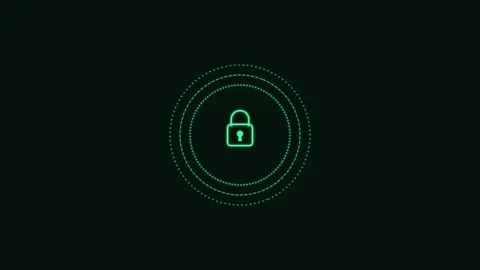 Cybersecurity padlock line icon with rotating concentric rings, green neon style Vídeos de archivo 342595325