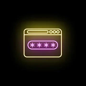 Cybersecurity password login protecting digital privacy neon icon Illustrazione stock