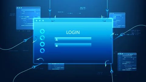 Cybersecurity Phishing Attack Concept, Login Screen with Fishing Hook Symbo.. Illustration