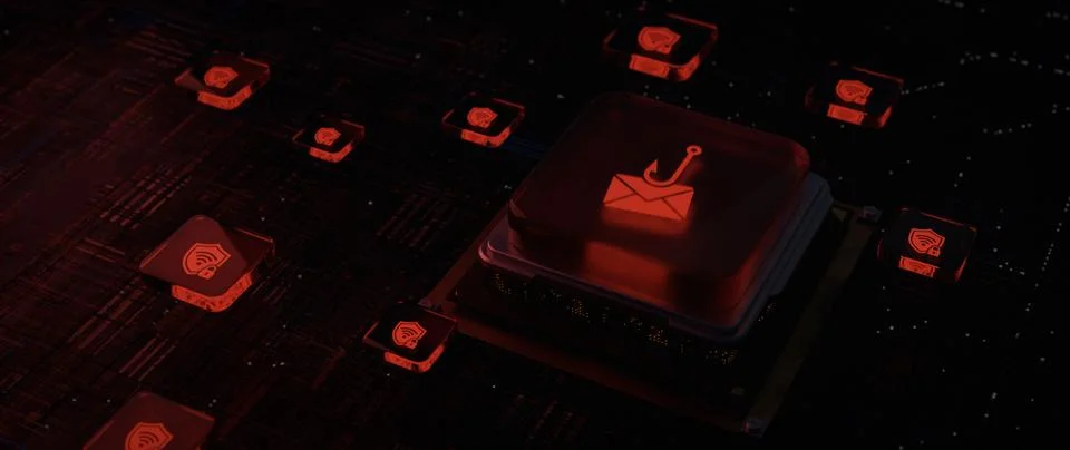Cybersecurity Phishing Attack Detection with Glowing Digital Icons on a Dar.. Stock Photos