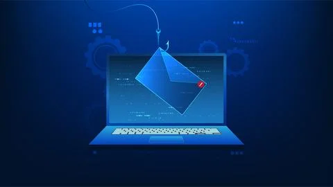 Cybersecurity Phishing Email Attack Concept, Laptop with Pop Up Email and F.. Stockillustratie