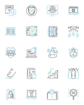 Cybersecurity policy linear icons set. Firewall, Encryption, Authorization Illustrazione stock