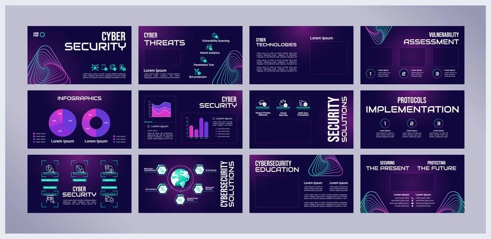 Cybersecurity presentation templates set Stock Illustration