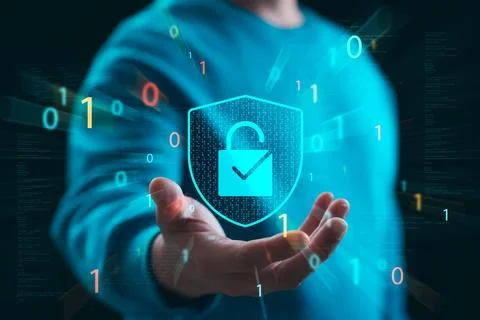 Cybersecurity Privacy data protection concept, businessman holding key prot.. Stock Photos