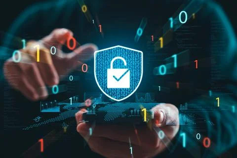 Cybersecurity Privacy data protection concept, businessman holding key prot.. Stock Photos