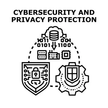 Cybersecurity privacy protection of data and network Stockillustratie