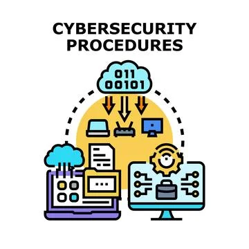 Cybersecurity procedures protecting digital data and network infrastructure Stockillustratie