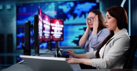 Cybersecurity Professional Preventing Ransomware Attack on Company Network Stock Photos