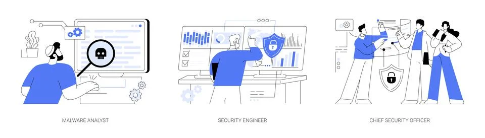 Cybersecurity professions abstract concept vector illustrations. Stock Illustration