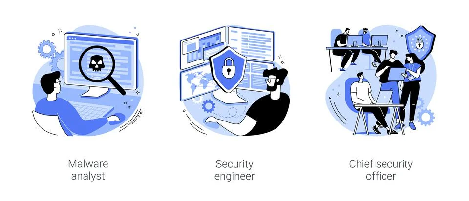 Cybersecurity professions isolated cartoon vector illustrations se Stock Illustration