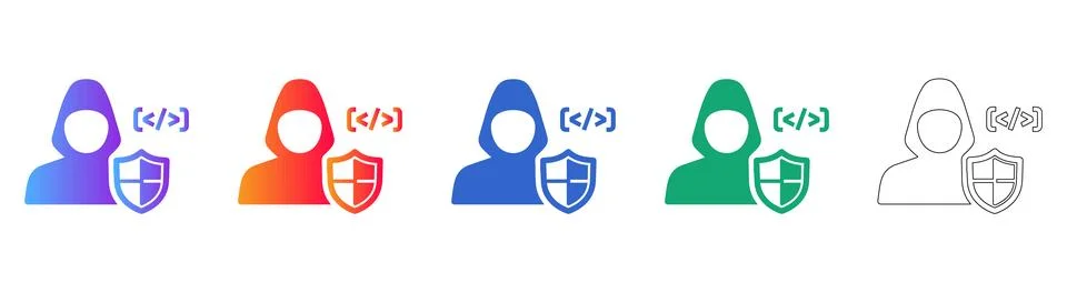 Cybersecurity Profile Icon: Coder with Shield and Code Tags Stock Illustration