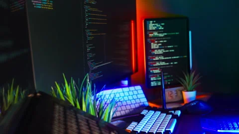 Cybersecurity Programming Code on Dark Screens Stock Footage 318829496