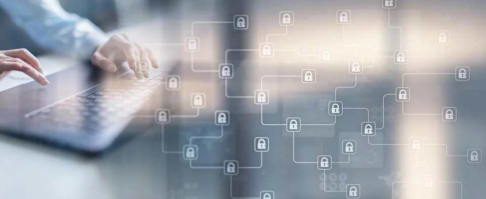 Cybersecurity Protecting Data with Encryption and Security Measures on a Wide Stock-Fotos