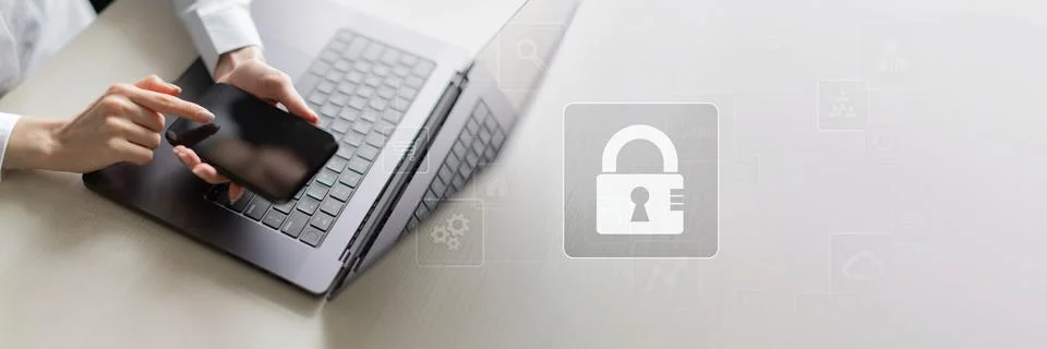 Cybersecurity Protecting Digital Assets with Security Protocols on a Wide Ban Stock-Fotos