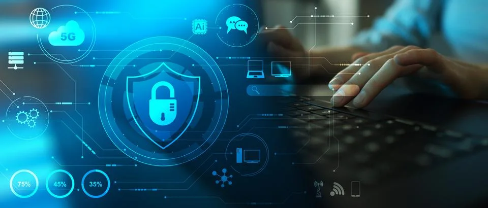 Cybersecurity Protection and Data Privacy Shield in Digital Network Environme Stock Photos
