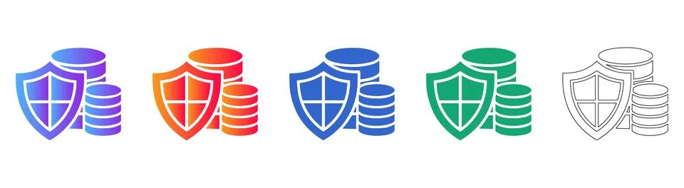 Cybersecurity Protection and Database Storage Icons Stock Illustration