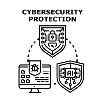Cybersecurity protection concept preventing digital data risks Stock Illustration