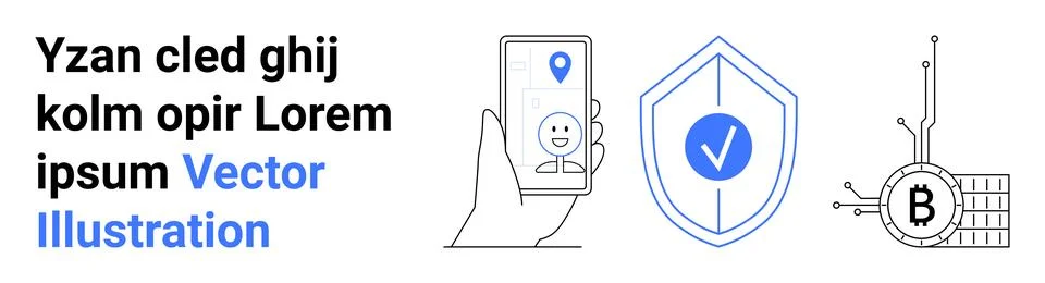 Cybersecurity Protection Mobile Security, Data Encryption, and Blockchain T.. Stock Illustration