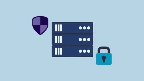 Cybersecurity Protection by Server Secured with Lock 2d with Alpha Matte Stock Footage 335800782