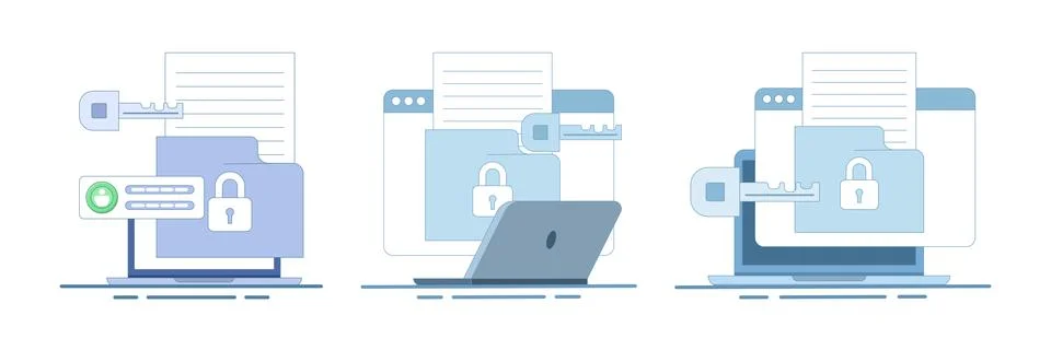 Cybersecurity protection set featuring secure cloud documents Stock-Illustration