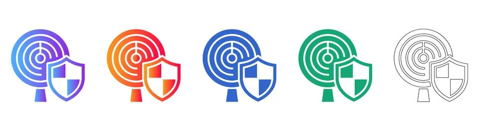 Cybersecurity Protection Shield and Network Target Icon Set Illustrazione stock