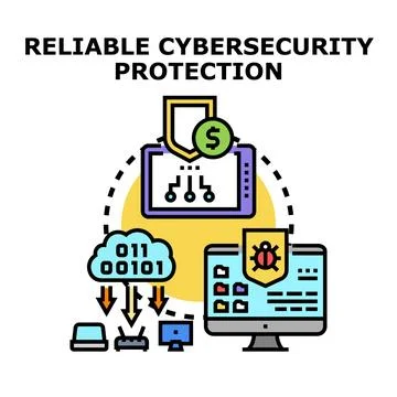 Cybersecurity protection system securing digital data network Stock Illustration