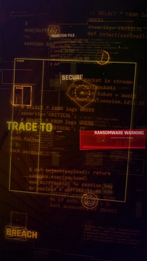 Cybersecurity Ransomware Warning HUD Digital Interface Stock Footage 335566035