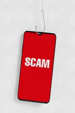 Cybersecurity Risk Concept. Smartphone Hooked With Fishing Hook Showing Sca.. Stock Illustration