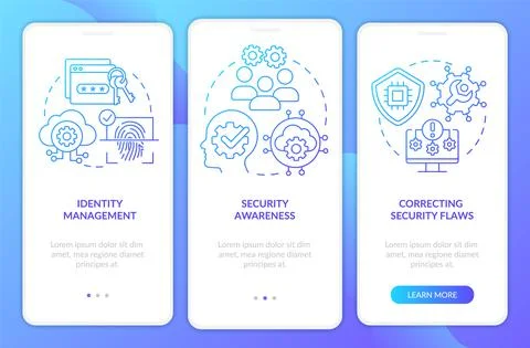 Cybersecurity risk management blue gradient onboarding mobile app screen 스톡 일러스트