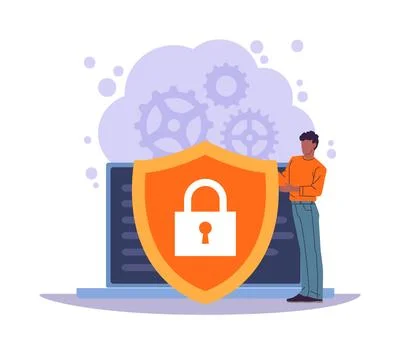 Cybersecurity risk management. Cloud storage security, modern password system Illustrazione stock