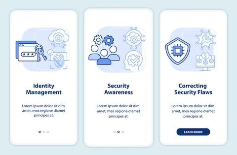 Cybersecurity risk management light blue onboarding mobile app screen 스톡 일러스트