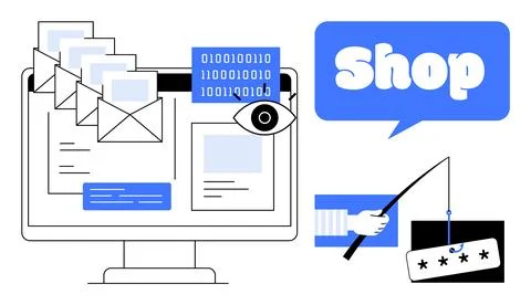 Cybersecurity Risks in Online Shopping with Phishing and Malware Threats Stock Illustration