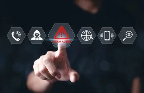 Cybersecurity scam alert warning concept. Stock Photos